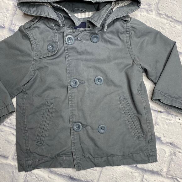 babyGap Hooded Trench Coat in a Grey Blue - Picture 3 of 8